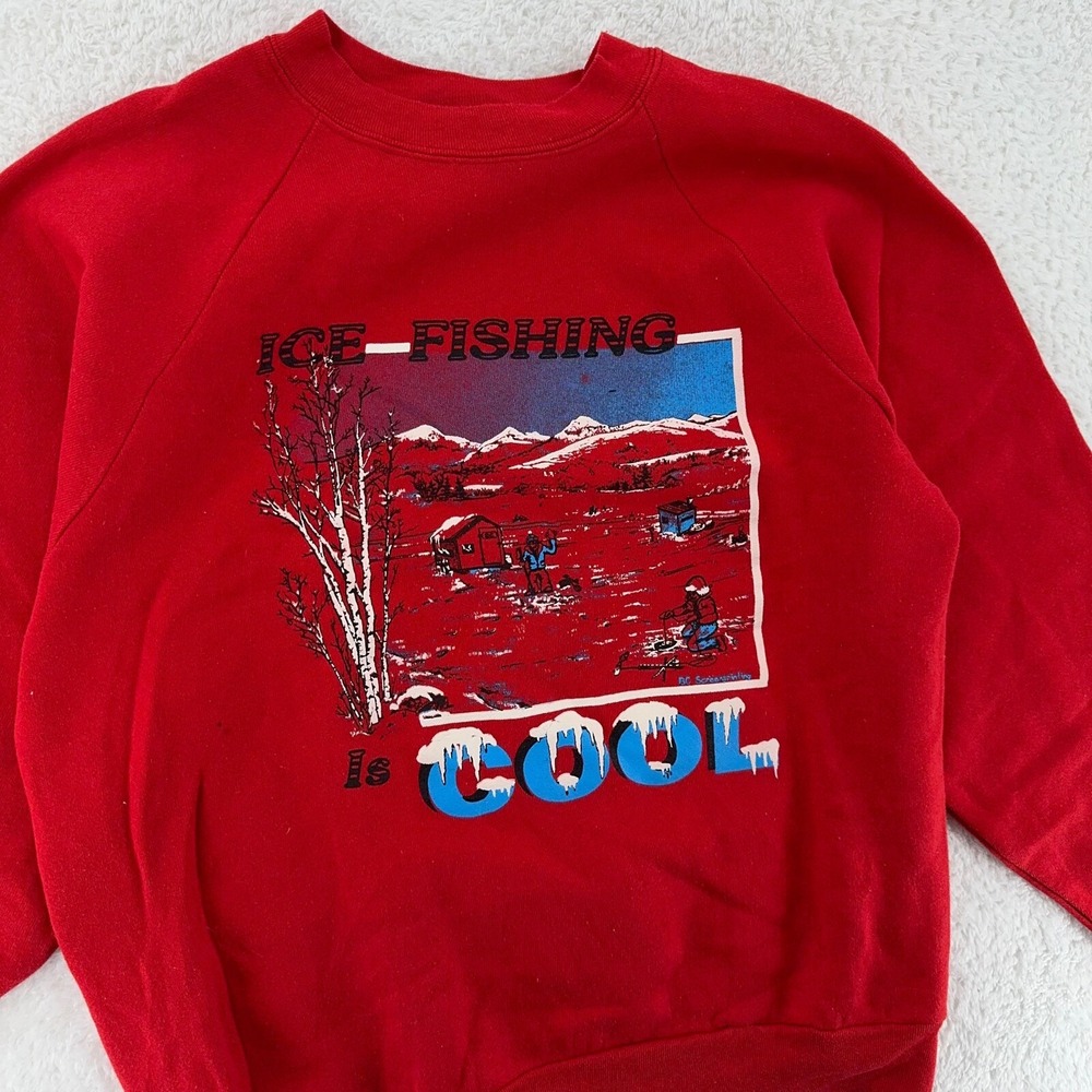 vintage 90s‎ ICE FISHING IS COOL CREWNECK SWEATSHIRT MEDIUM cartoon